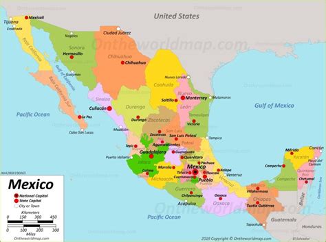 mexico map with states and cities